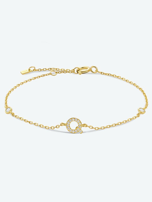 Zircon 925 Sterling Silver, 18K gold - plated, Platinum - plated Bracelet Letters Q - U - Bracelets - Q/Gold - Bella Bourget