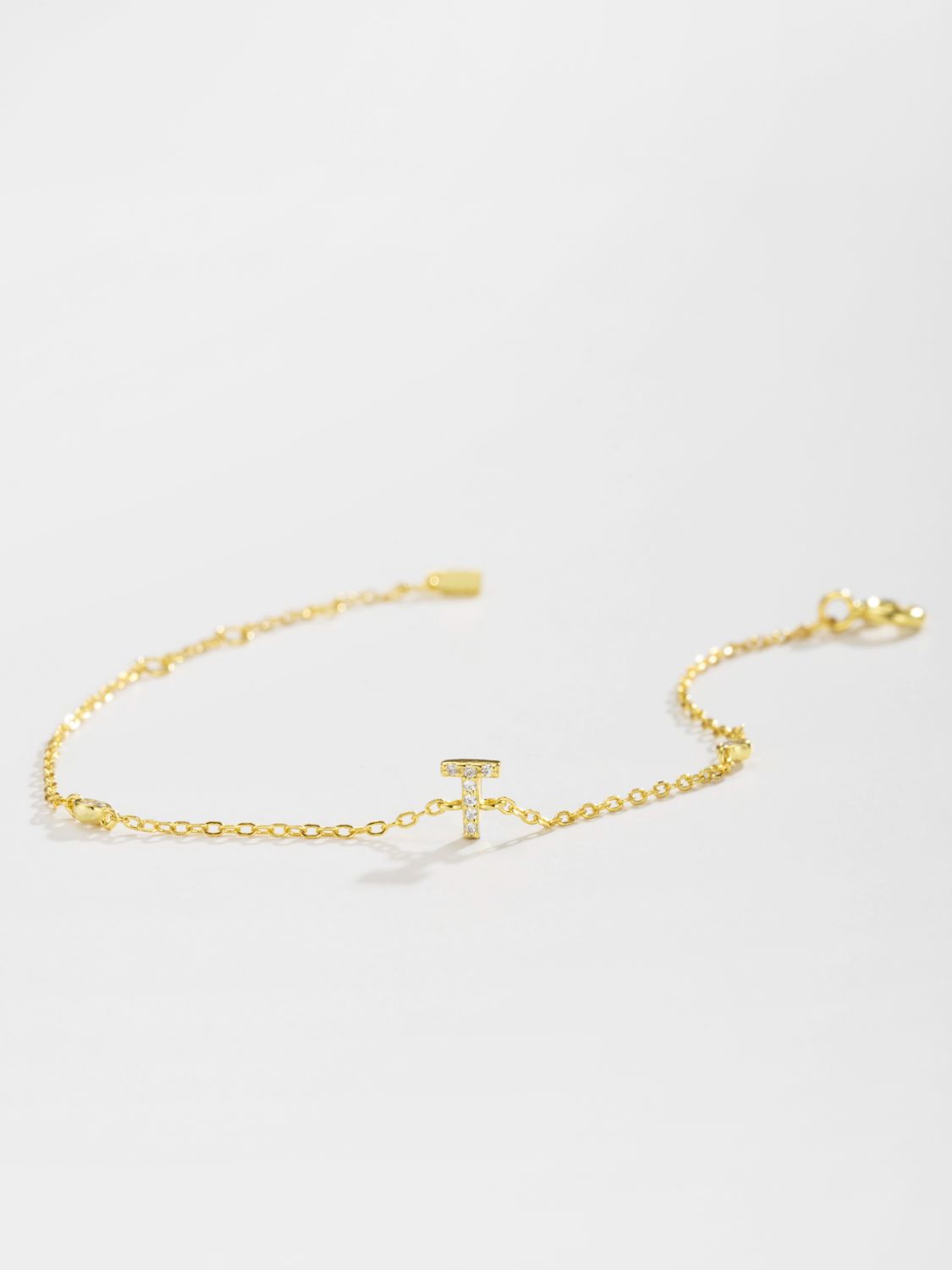 Zircon 925 Sterling Silver, 18K gold - plated, Platinum - plated Bracelet Letters Q - U - Bracelets - T/Gold - Bella Bourget