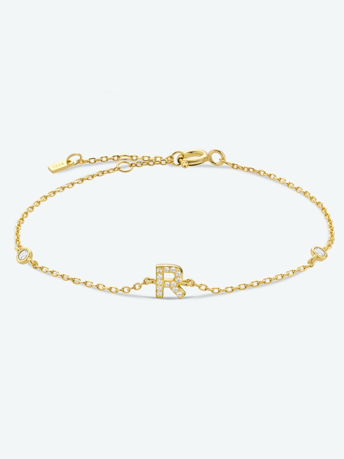 Zircon 925 Sterling Silver, 18K gold - plated, Platinum - plated Bracelet Letters Q - U - Bracelets - R/Gold - Bella Bourget