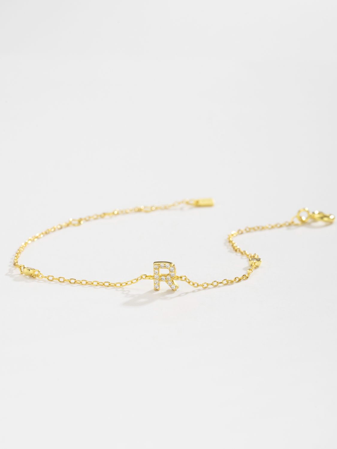 Zircon 925 Sterling Silver, 18K gold - plated, Platinum - plated Bracelet Letters Q - U - Bracelets - R/Gold - Bella Bourget