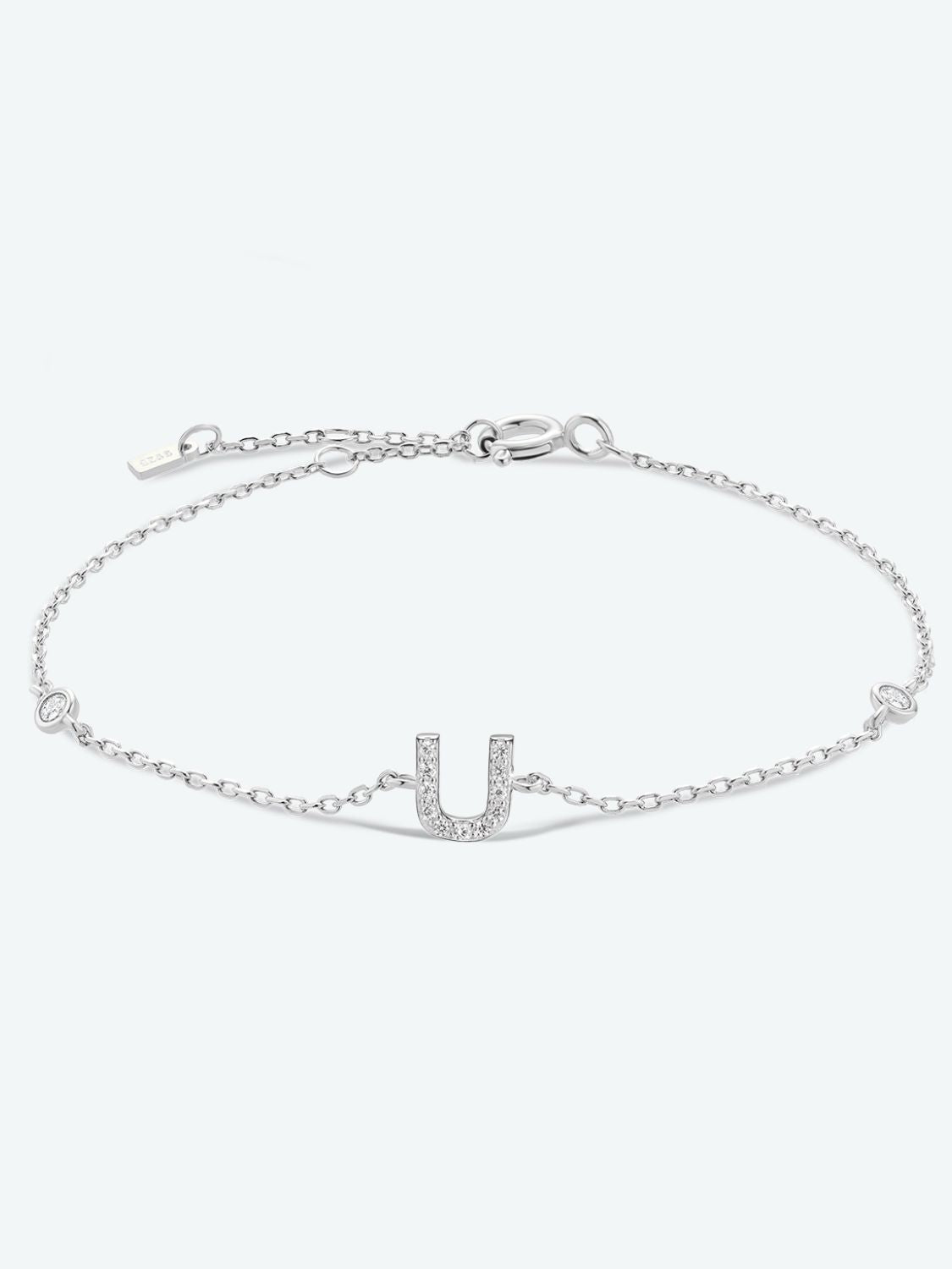 Zircon 925 Sterling Silver, 18K gold - plated, Platinum - plated Bracelet Letters Q - U - Bracelets - U/Silver - Bella Bourget