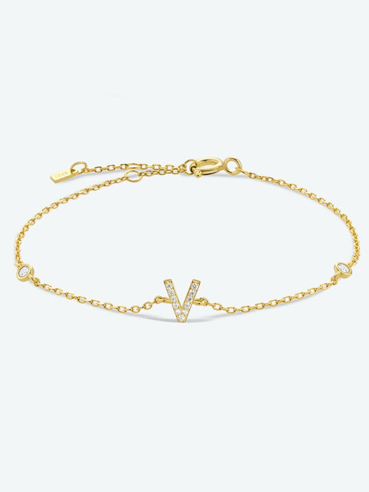 Zircon 925 Sterling Silver, 18K gold - plated, Platinum - plated Bracelet Letters V - Z - Bracelets - V/Gold - Bella Bourget