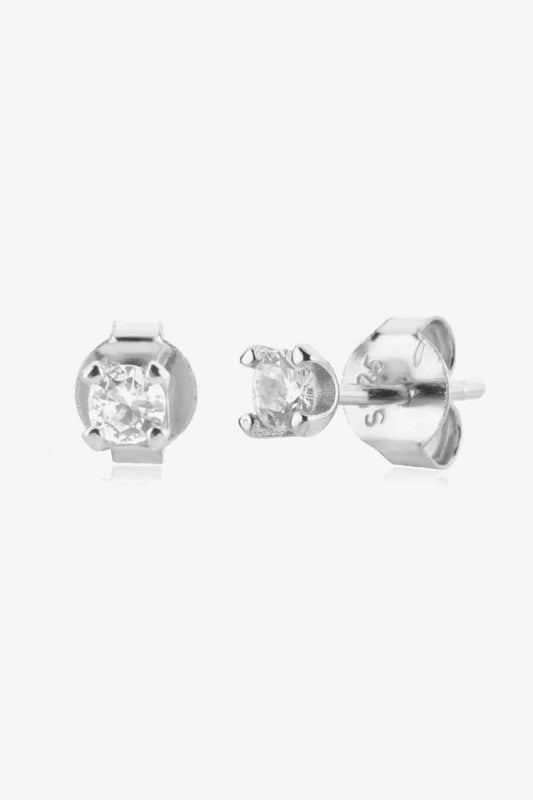 Zircon 925 Sterling Silver Stud Earrings - Earrings - Silver - Bella Bourget