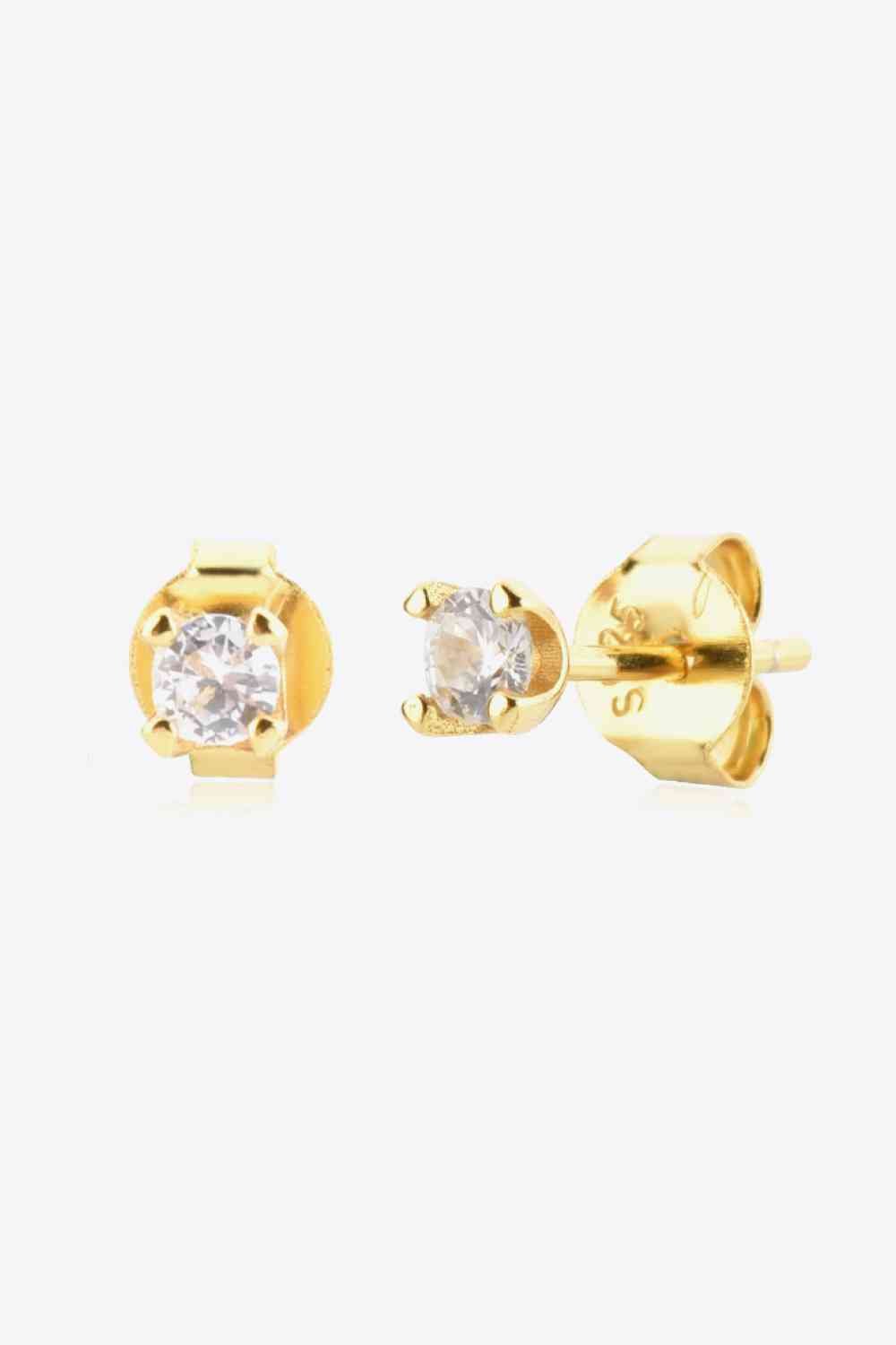 Zircon 925 Sterling Silver Stud Earrings - Earrings - Gold - Bella Bourget