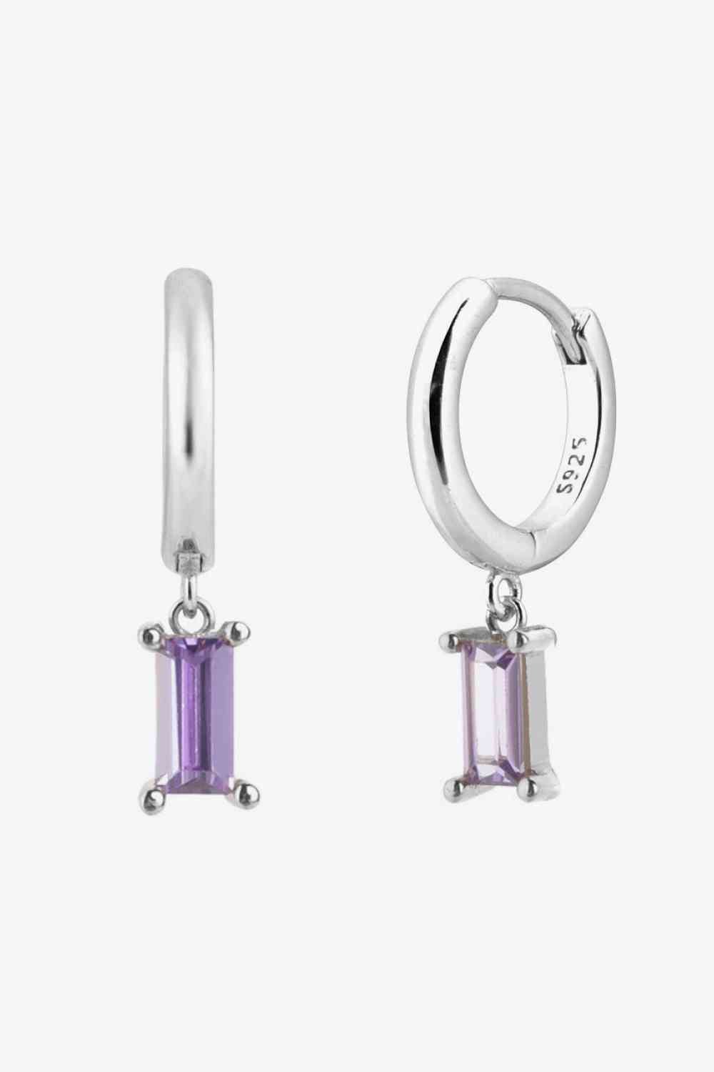 Zircon Huggie Drop Earrings - Earrings - Silver/Purple - Bella Bourget