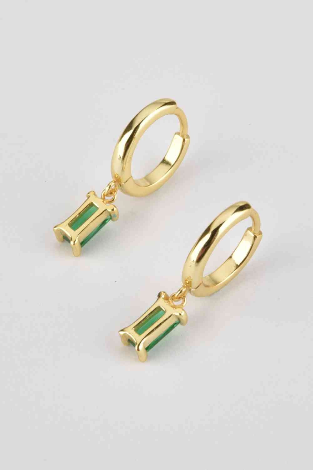 Zircon Huggie Drop Earrings - Earrings - Gold/Green - Bella Bourget