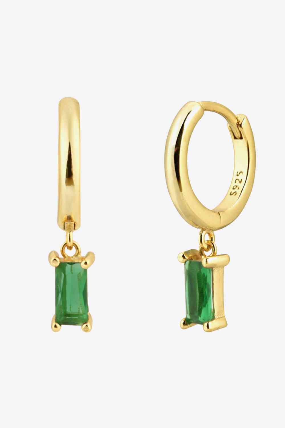 Zircon Huggie Drop Earrings - Earrings - Gold/Green - Bella Bourget