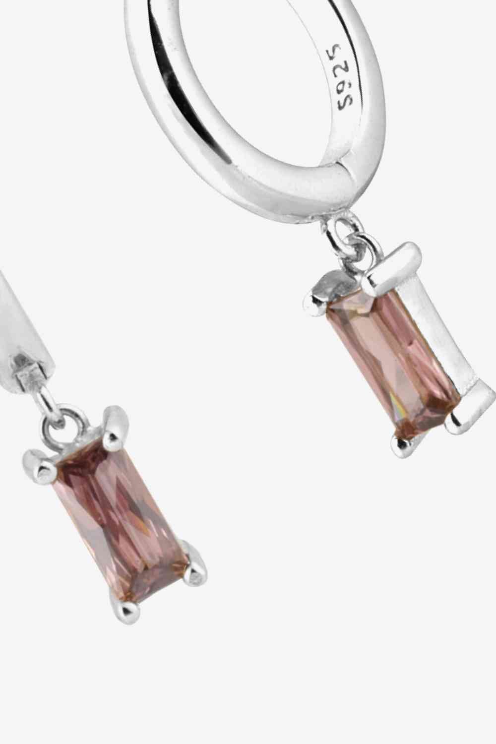 Zircon Huggie Drop Earrings - Earrings - Silver/Brown - Bella Bourget